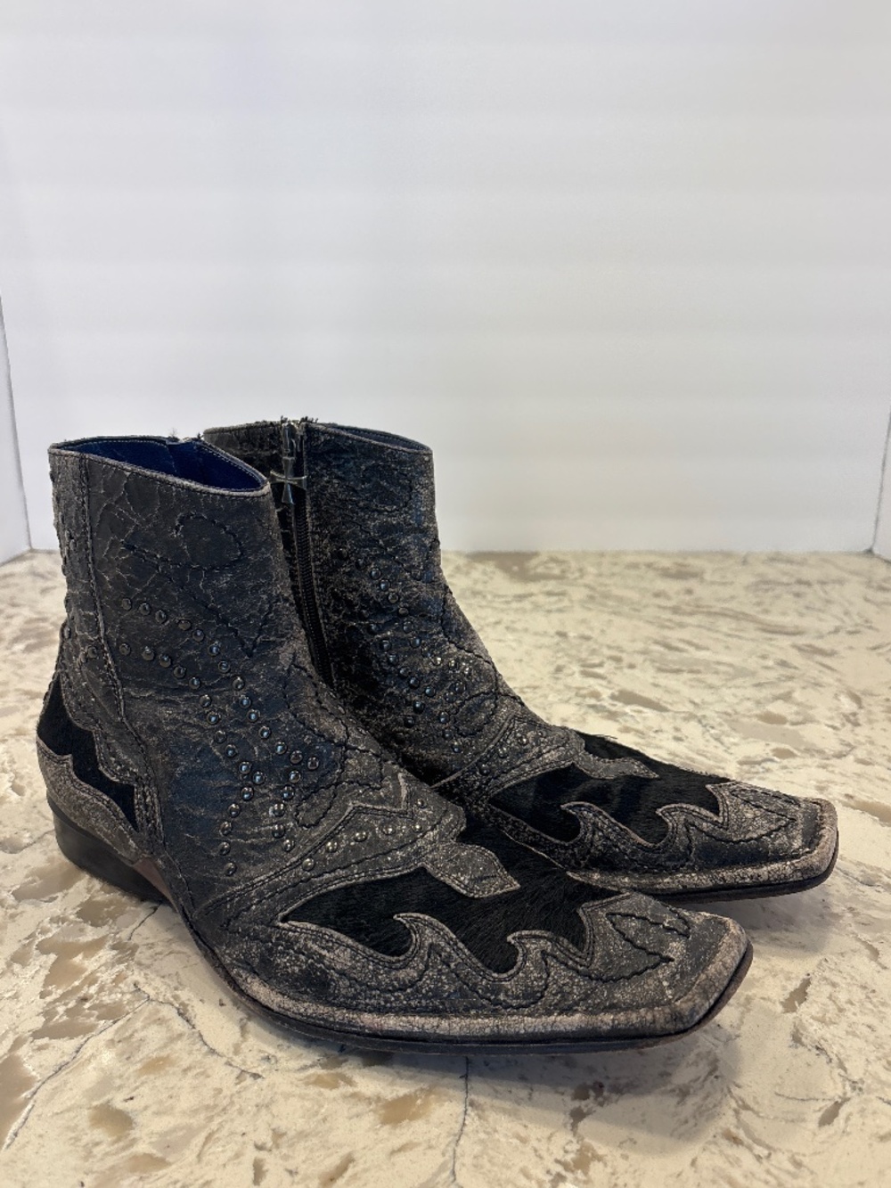 Vintage Mark Nason Rock Never Dies Boots Studded Pony Hair 9